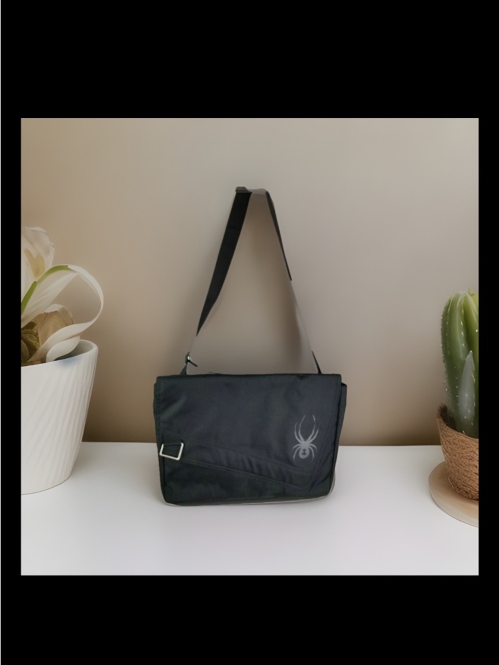 Spyder Black Messenger Bag with Subtle Spider Logo